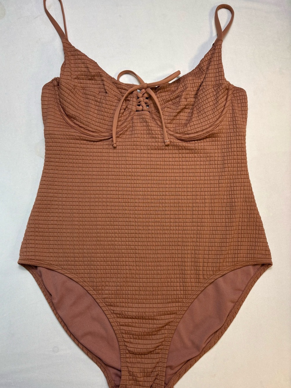 Taupe ribbed one piece swimsuits M earthy boho